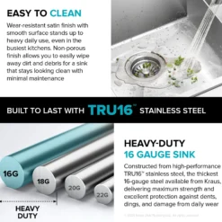 28” Drop In / Undermount 16 Gauge Single Bowl 2-Hole Stainless Steel Kitchen Sink
