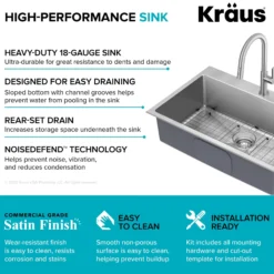 33” Drop-In / Undermount 18 Gauge Stainless Steel Single Bowl Kitchen Sink and Pull-Down Faucet in Spot-Free Stainless Steel Finish