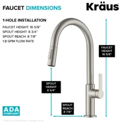 33” Drop-In / Undermount 18 Gauge Stainless Steel Single Bowl Kitchen Sink and Pull-Down Faucet in Spot-Free Stainless Steel Finish