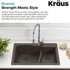 33" Drop-In/Undermount Granite 60/40 Double Bowl Kitchen Sink and Strainers in White