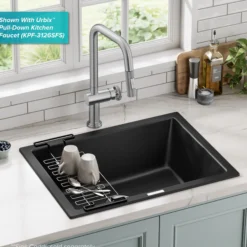 24” Drop-In / Undermount Single Bowl Granite Kitchen Sink in Black Onyx