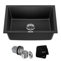 24” Drop-In / Undermount Single Bowl Granite Kitchen Sink in Black Onyx