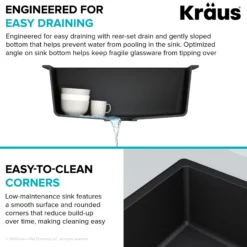 24” Drop-In / Undermount Single Bowl Granite Kitchen Sink in Black Onyx