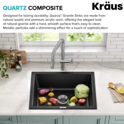24” Drop-In / Undermount Single Bowl Granite Kitchen Sink in Black Onyx