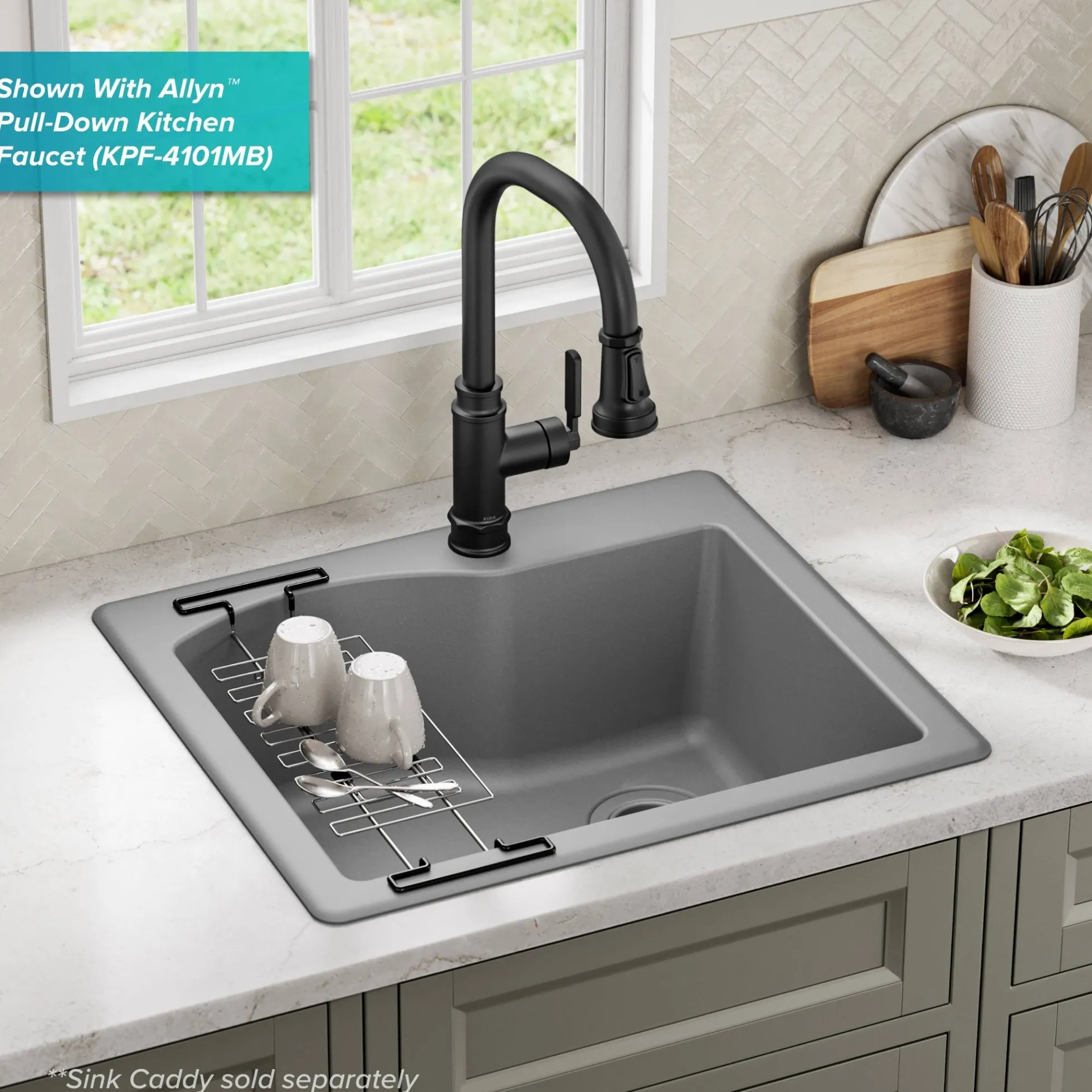25” Drop-In / Undermount Single Bowl Granite Kitchen Sink in Grey