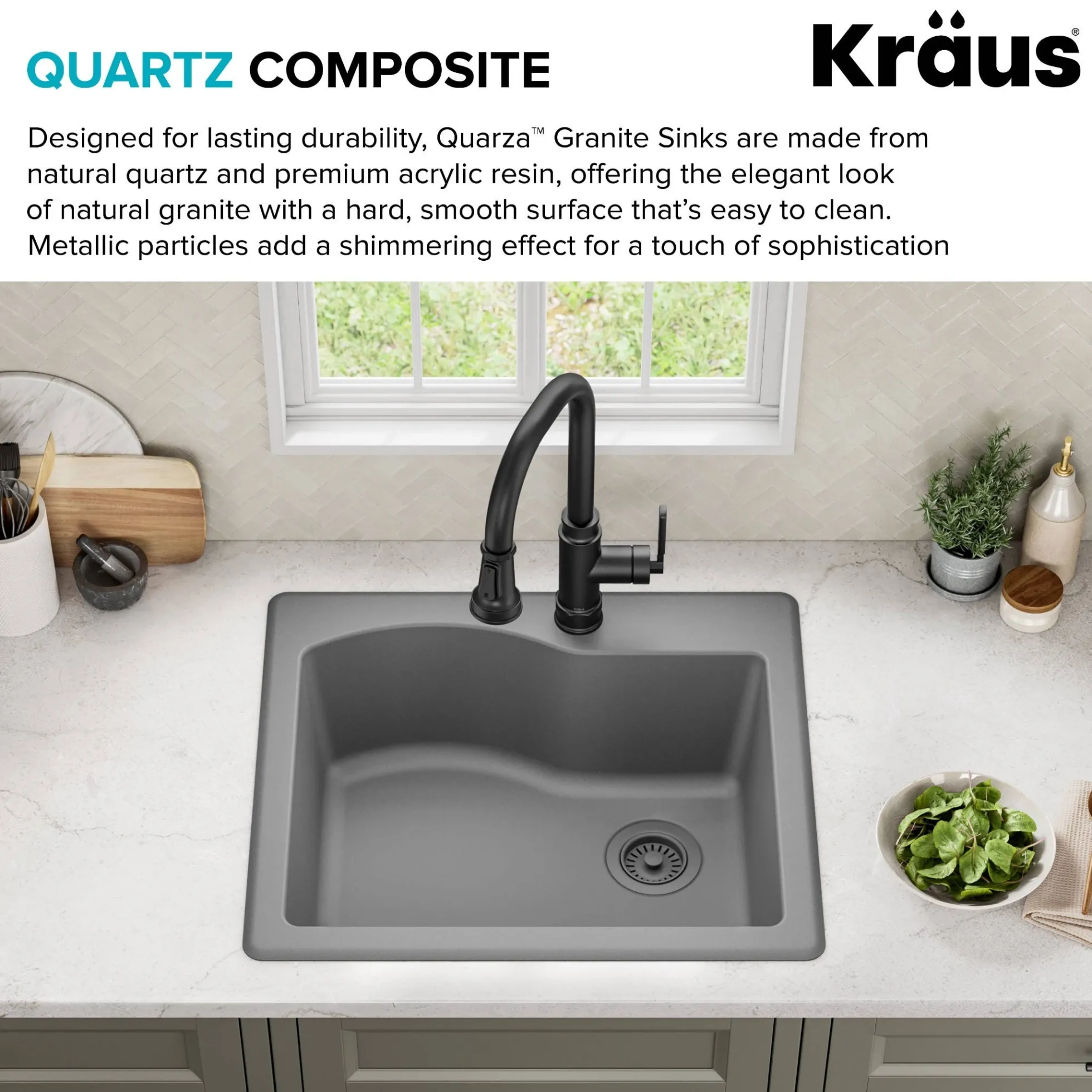 25” Drop-In / Undermount Single Bowl Granite Kitchen Sink in Grey