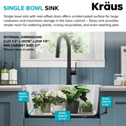 25” Drop-In / Undermount Single Bowl Granite Kitchen Sink in Grey