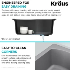 25” Drop-In / Undermount Single Bowl Granite Kitchen Sink in Grey