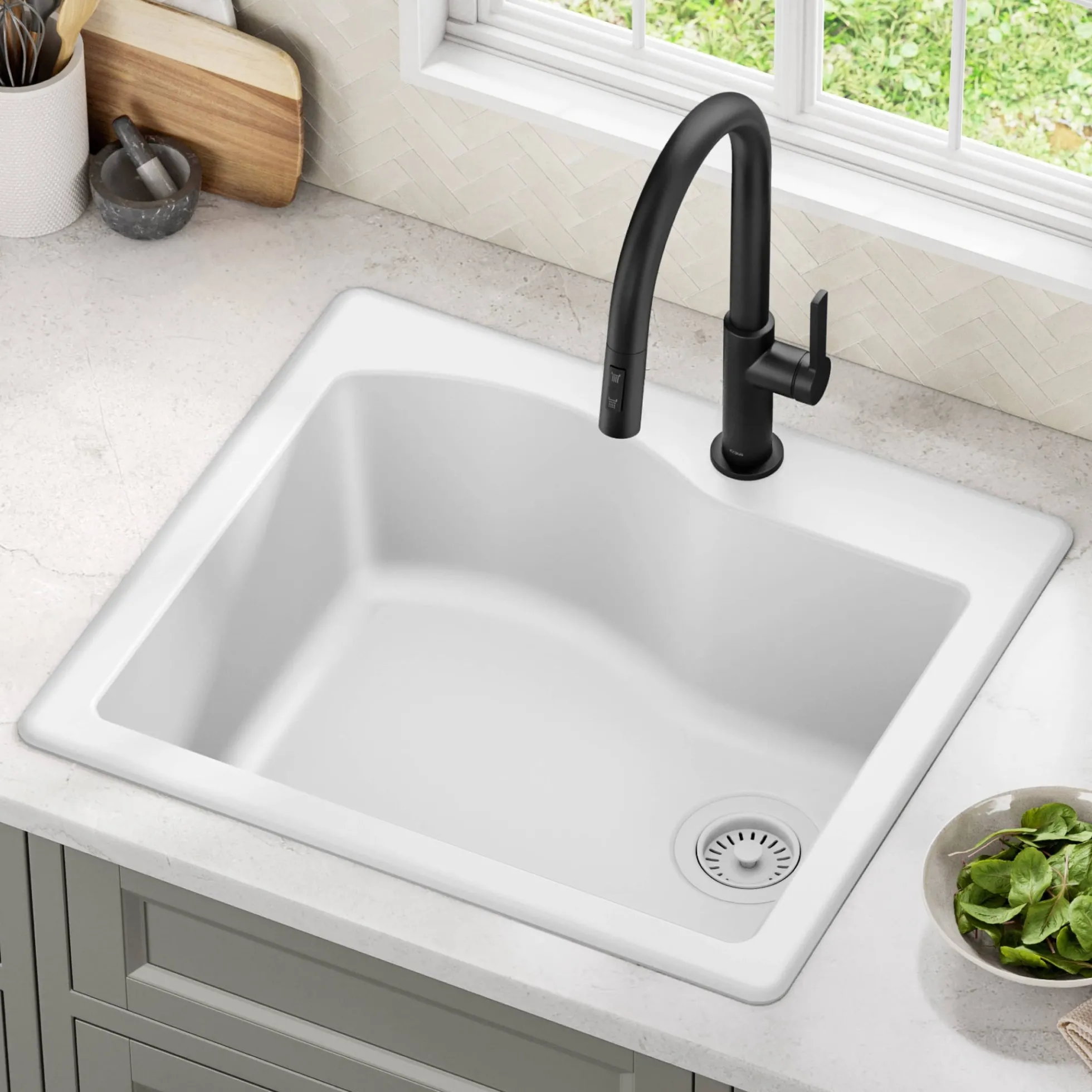 25” Drop-In / Undermount Single Bowl Granite Kitchen Sink in White