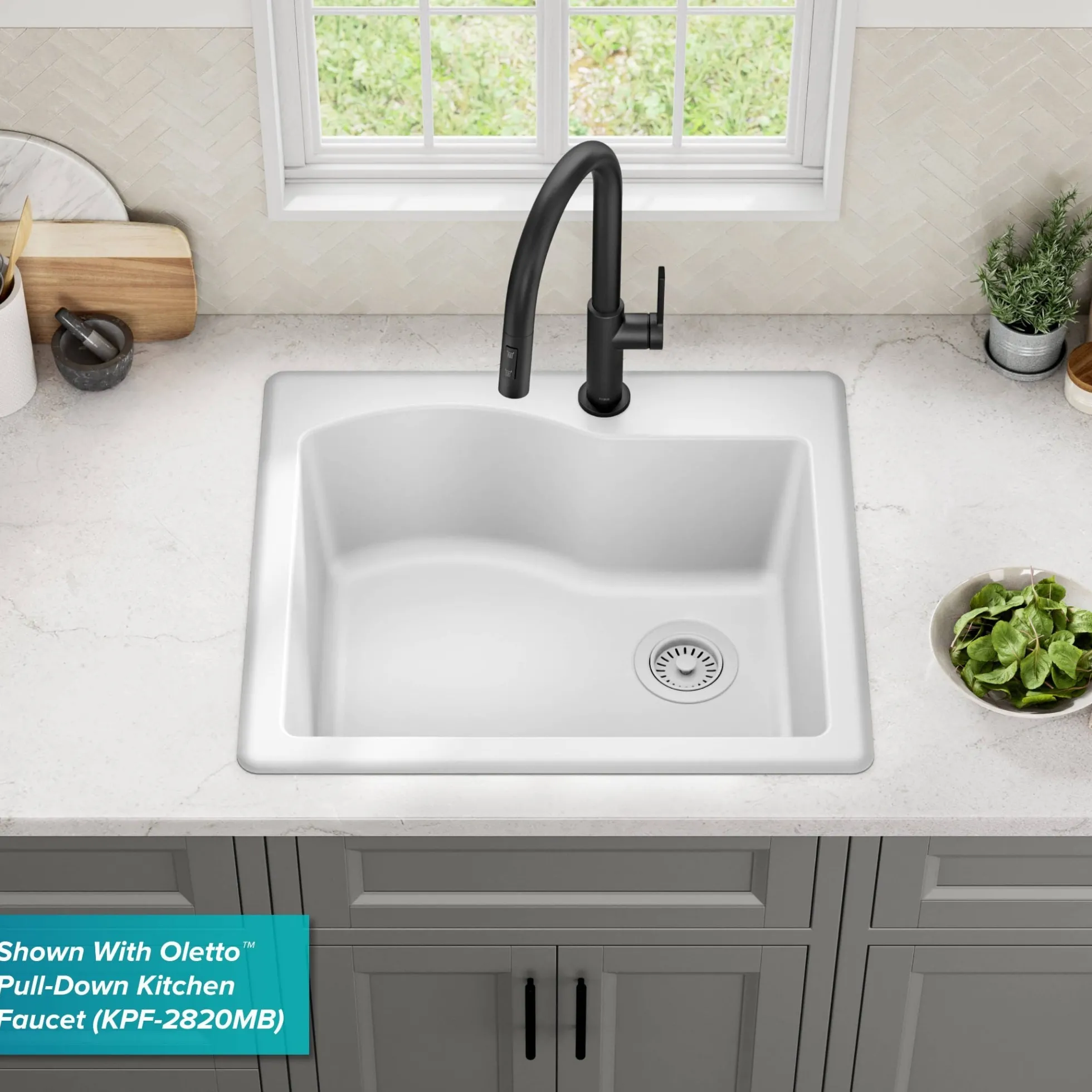 25” Drop-In / Undermount Single Bowl Granite Kitchen Sink in White