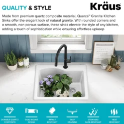 25” Drop-In / Undermount Single Bowl Granite Kitchen Sink in White
