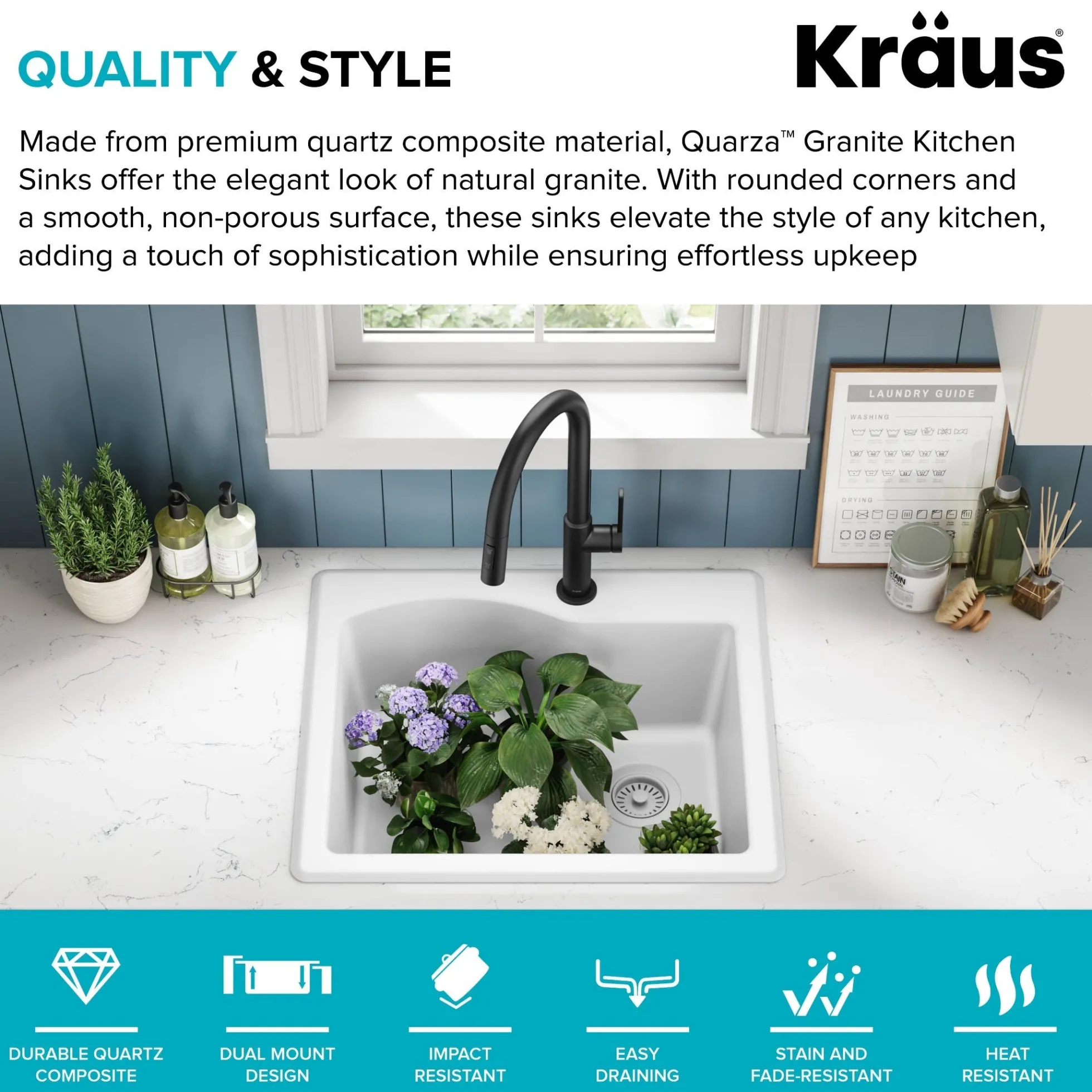 25” Drop-In / Undermount Single Bowl Granite Kitchen Sink in White