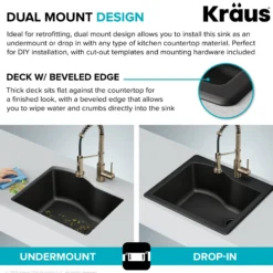 25” Drop-In / Undermount Single Bowl Granite Kitchen Sink in White
