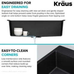 31” Drop-In / Undermount Single Bowl Granite Kitchen Sink in Black Onyx