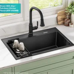 31” Drop-In / Undermount Single Bowl Granite Kitchen Sink in Black Onyx