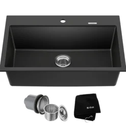 31” Drop-In / Undermount Single Bowl Granite Kitchen Sink in Black Onyx