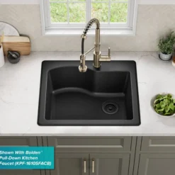 25” Drop-In / Undermount Single Bowl Granite Kitchen Sink in Black