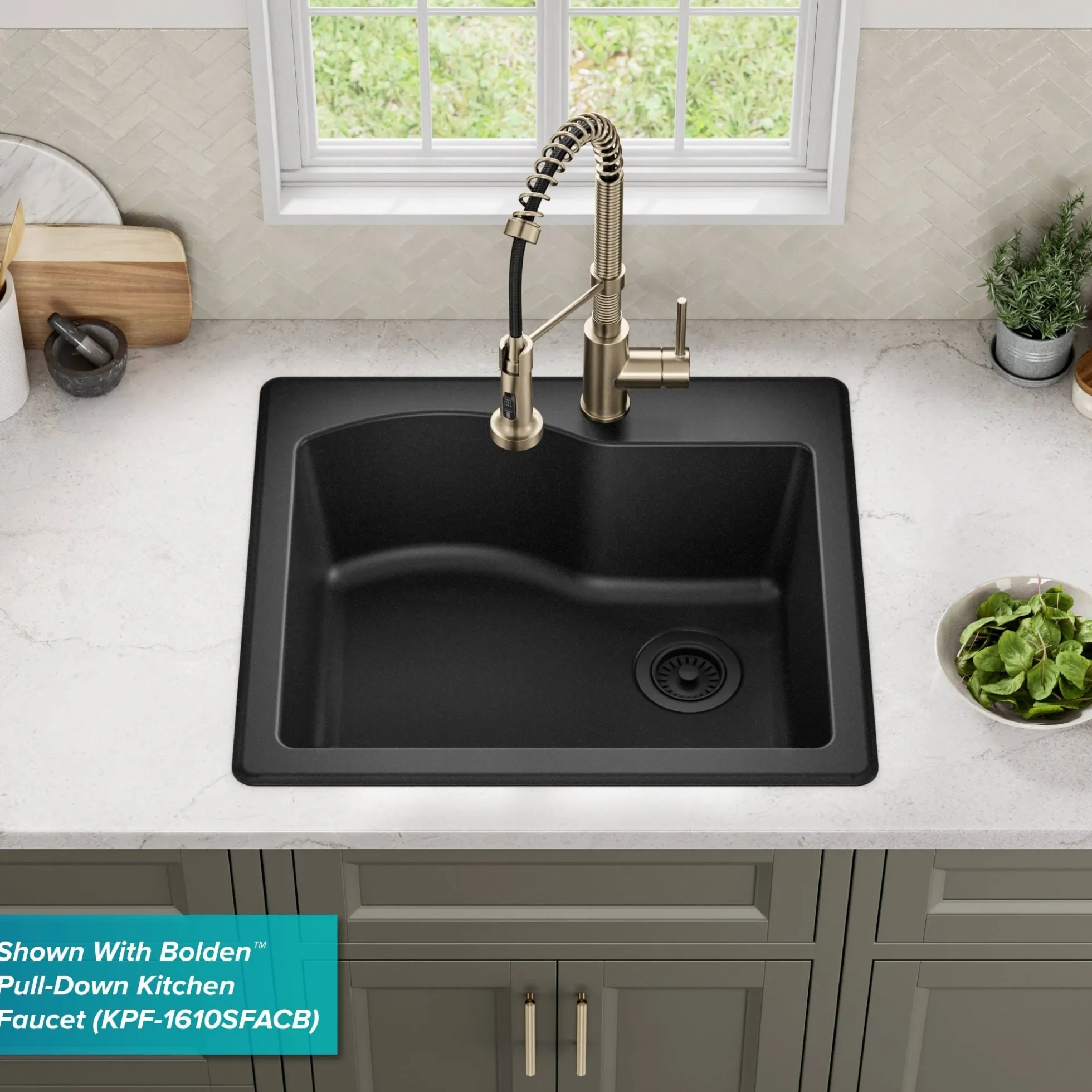 25” Drop-In / Undermount Single Bowl Granite Kitchen Sink in Black