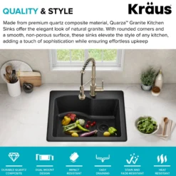25” Drop-In / Undermount Single Bowl Granite Kitchen Sink in Black
