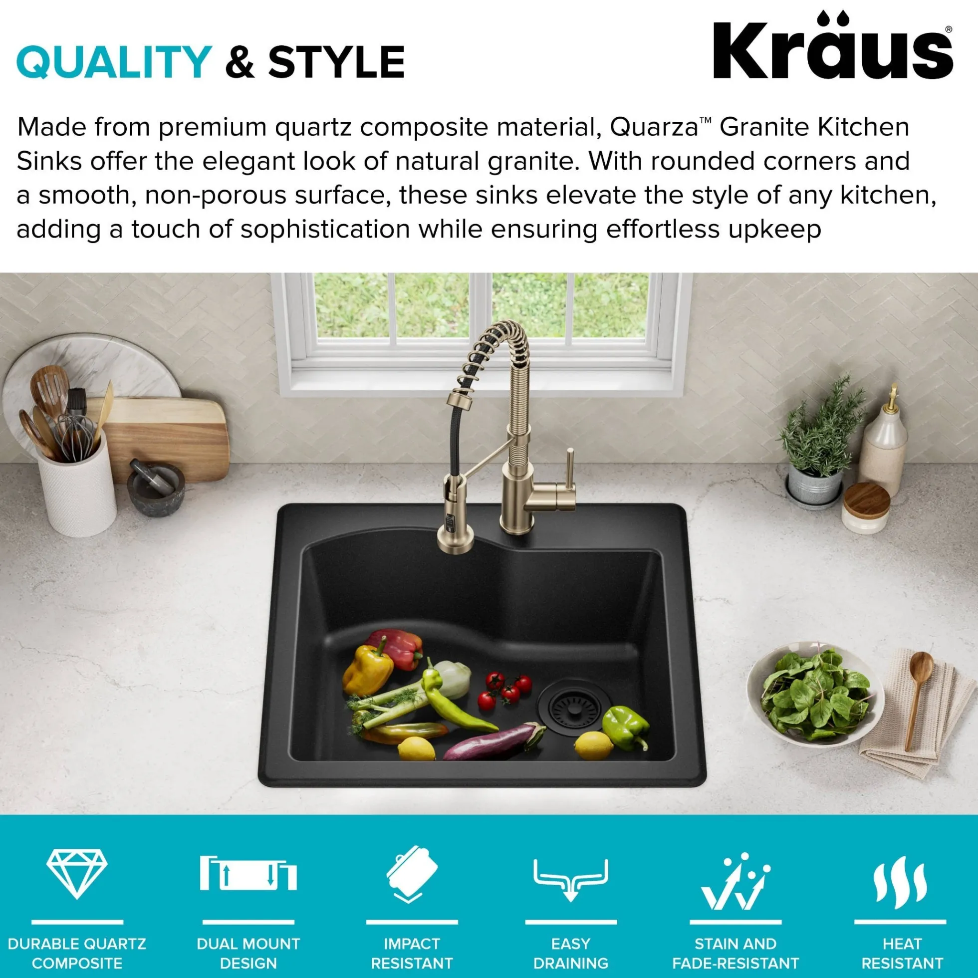 25” Drop-In / Undermount Single Bowl Granite Kitchen Sink in Black