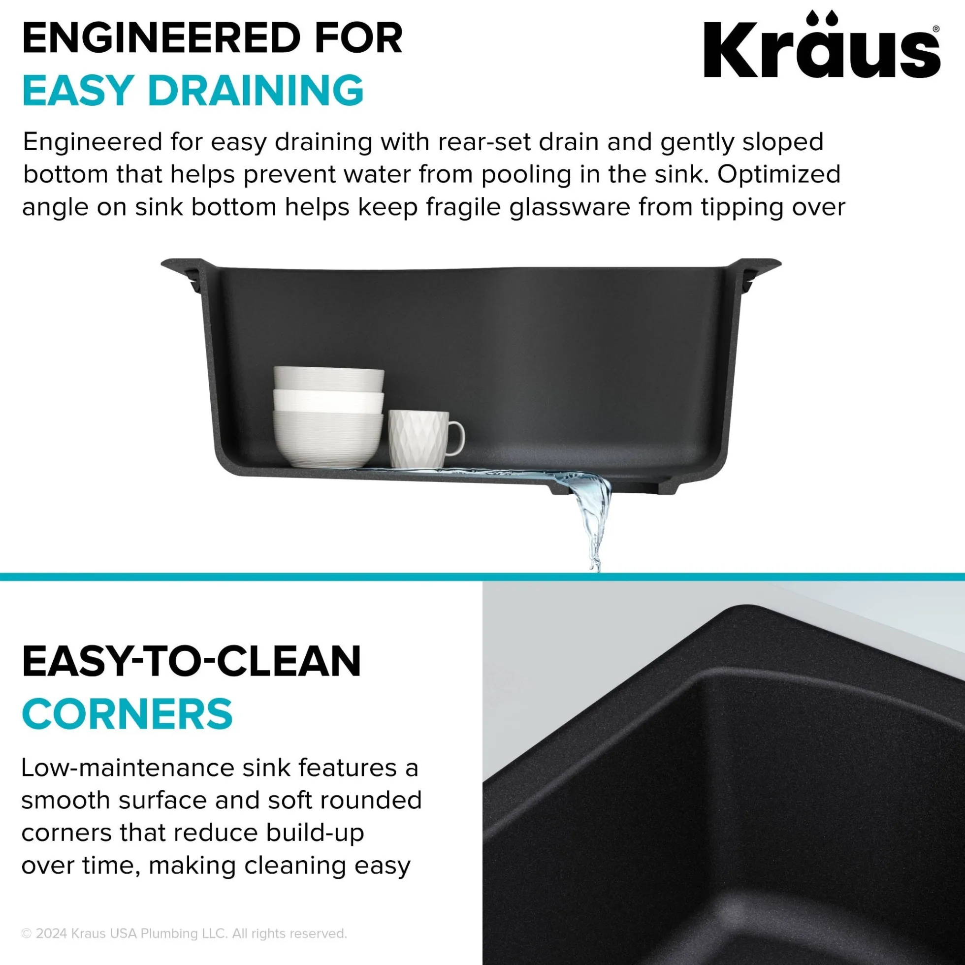 25” Drop-In / Undermount Single Bowl Granite Kitchen Sink in Black