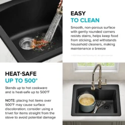 25” Drop-In / Undermount Single Bowl Granite Kitchen Sink in Black