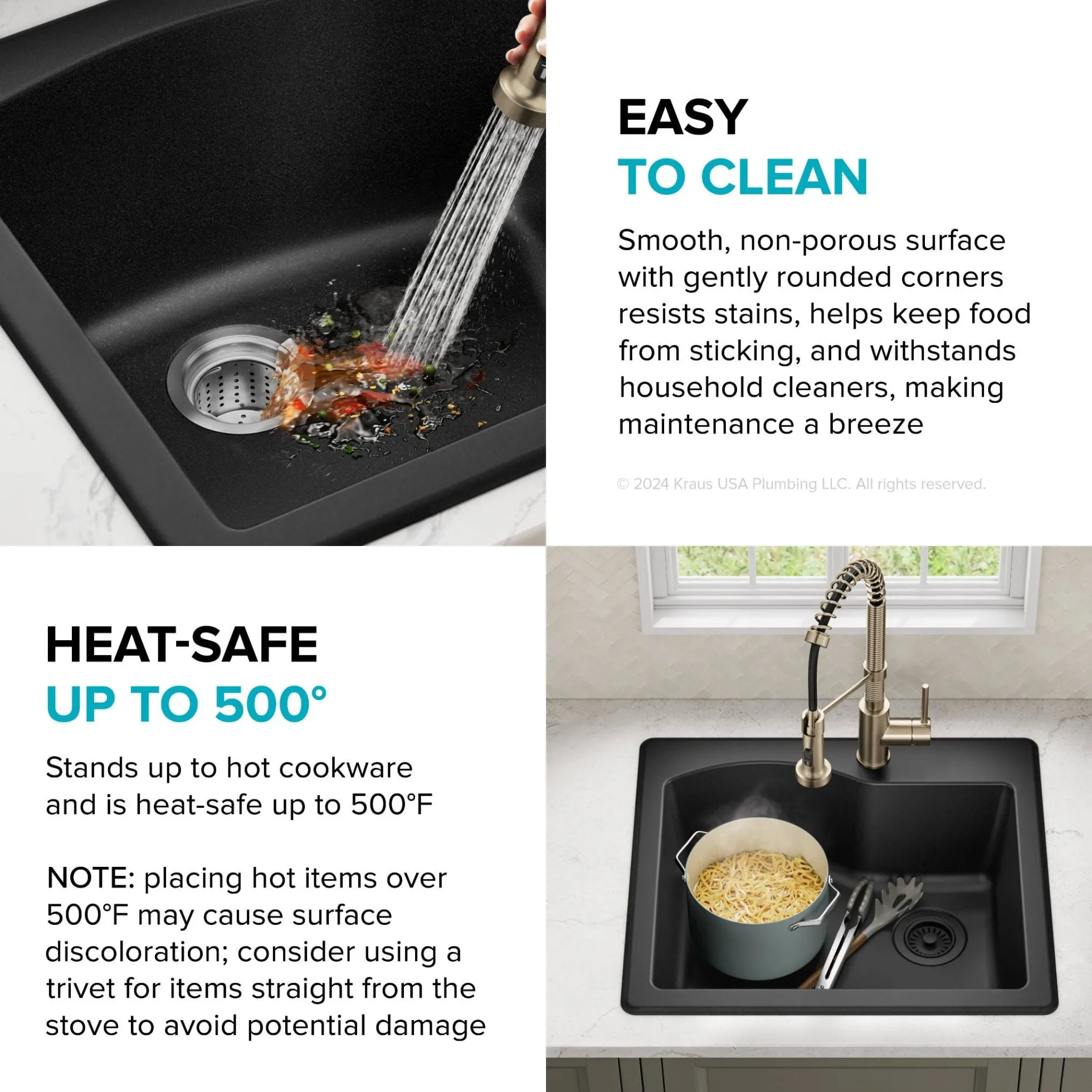 25” Drop-In / Undermount Single Bowl Granite Kitchen Sink in Black