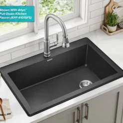 33” Drop In / Undermount Single Bowl Granite Kitchen Sink in Black