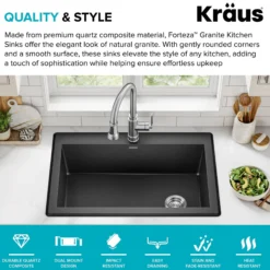 33” Drop In / Undermount Single Bowl Granite Kitchen Sink in Black