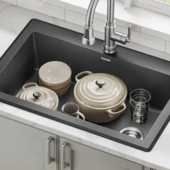 33” Drop In / Undermount Single Bowl Granite Kitchen Sink in Black
