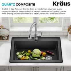33” Drop In / Undermount Single Bowl Granite Kitchen Sink in Black