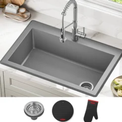33” Drop In / Undermount Single Bowl Granite Kitchen Sink in Grey