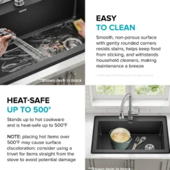 33” Drop In / Undermount Single Bowl Granite Kitchen Sink in Grey