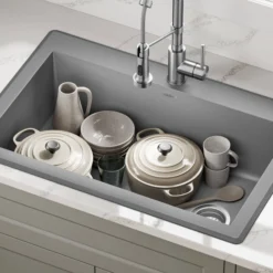 33” Drop In / Undermount Single Bowl Granite Kitchen Sink in Grey