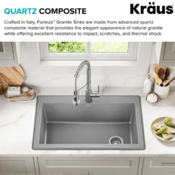 33” Drop In / Undermount Single Bowl Granite Kitchen Sink in Grey