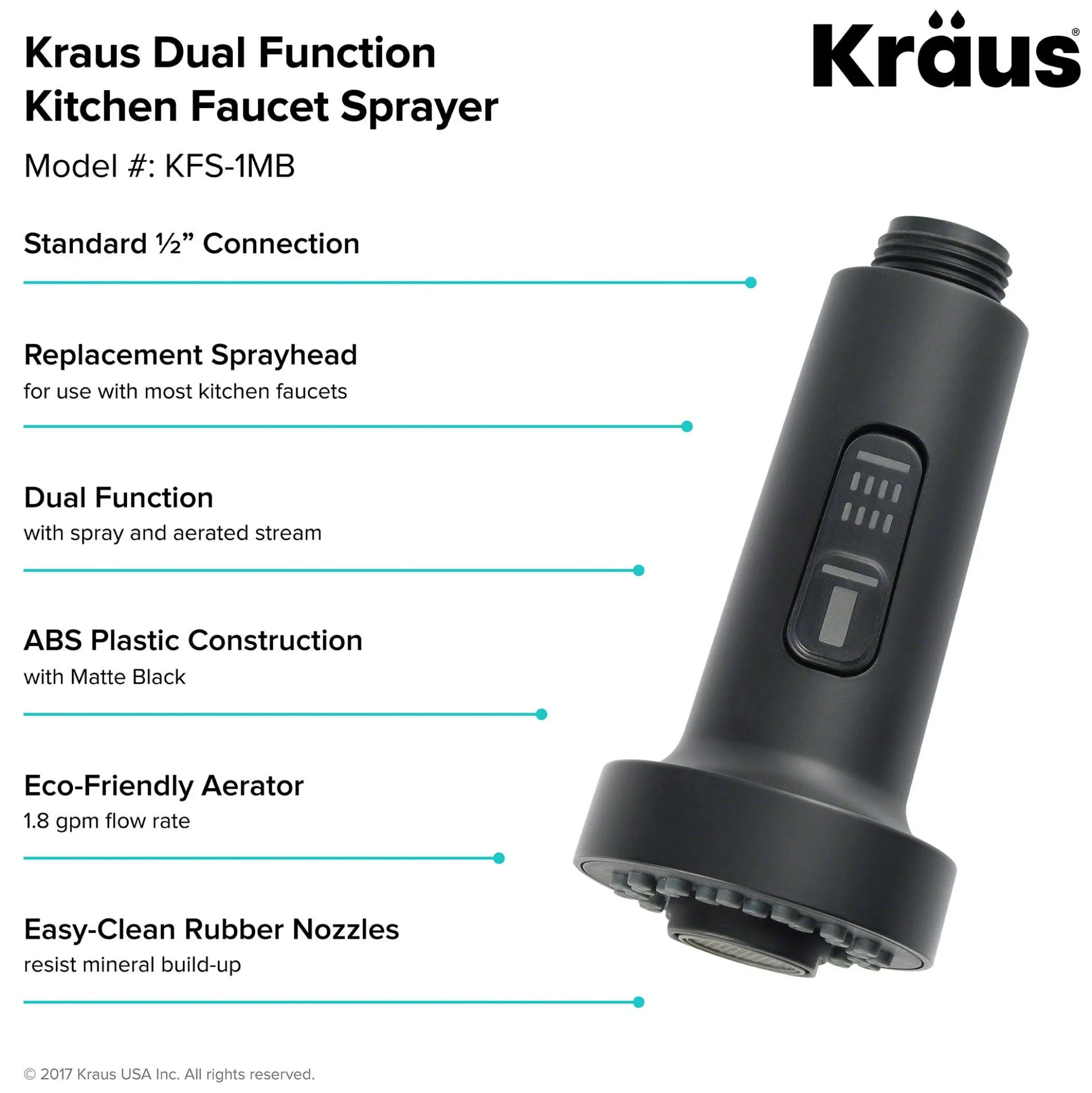 Dual Function Kitchen Faucet Sprayer in Matte Black