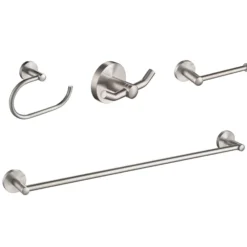 Elie 4-Piece Bath Hardware Set with 24" Towel Bar, Paper Holder, Towel Ring and Robe Hook in Brushed Nickel