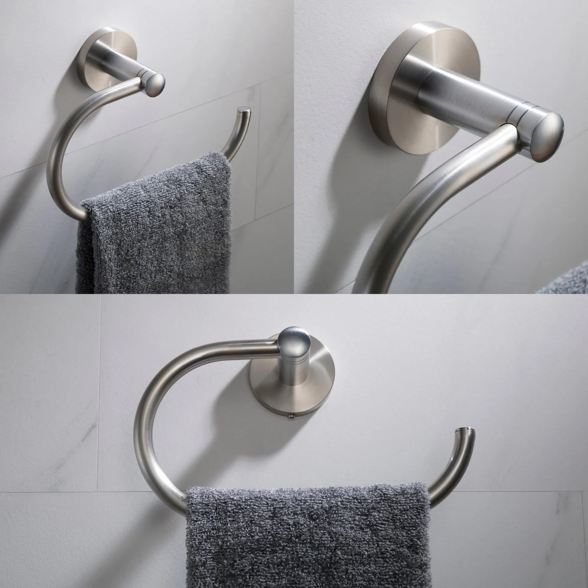 Elie 4-Piece Bath Hardware Set with 24" Towel Bar, Paper Holder, Towel Ring and Robe Hook in Brushed Nickel