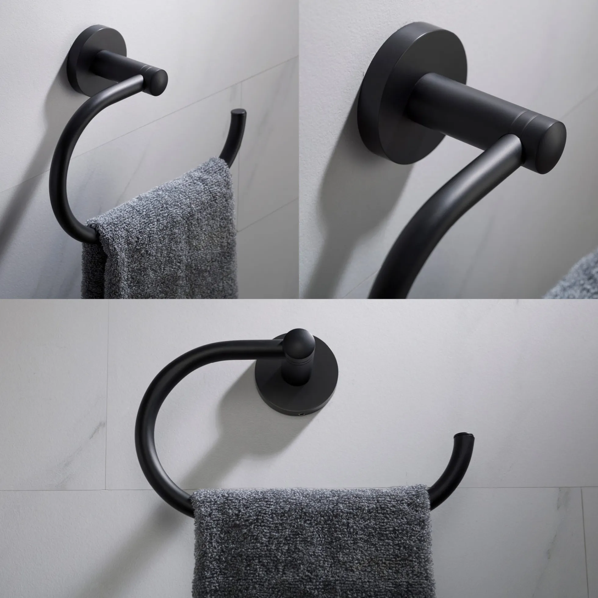Elie 4-Piece Bath Hardware Set with 24" Towel Bar, Paper Holder, Towel Ring and Robe Hook in Matte Black