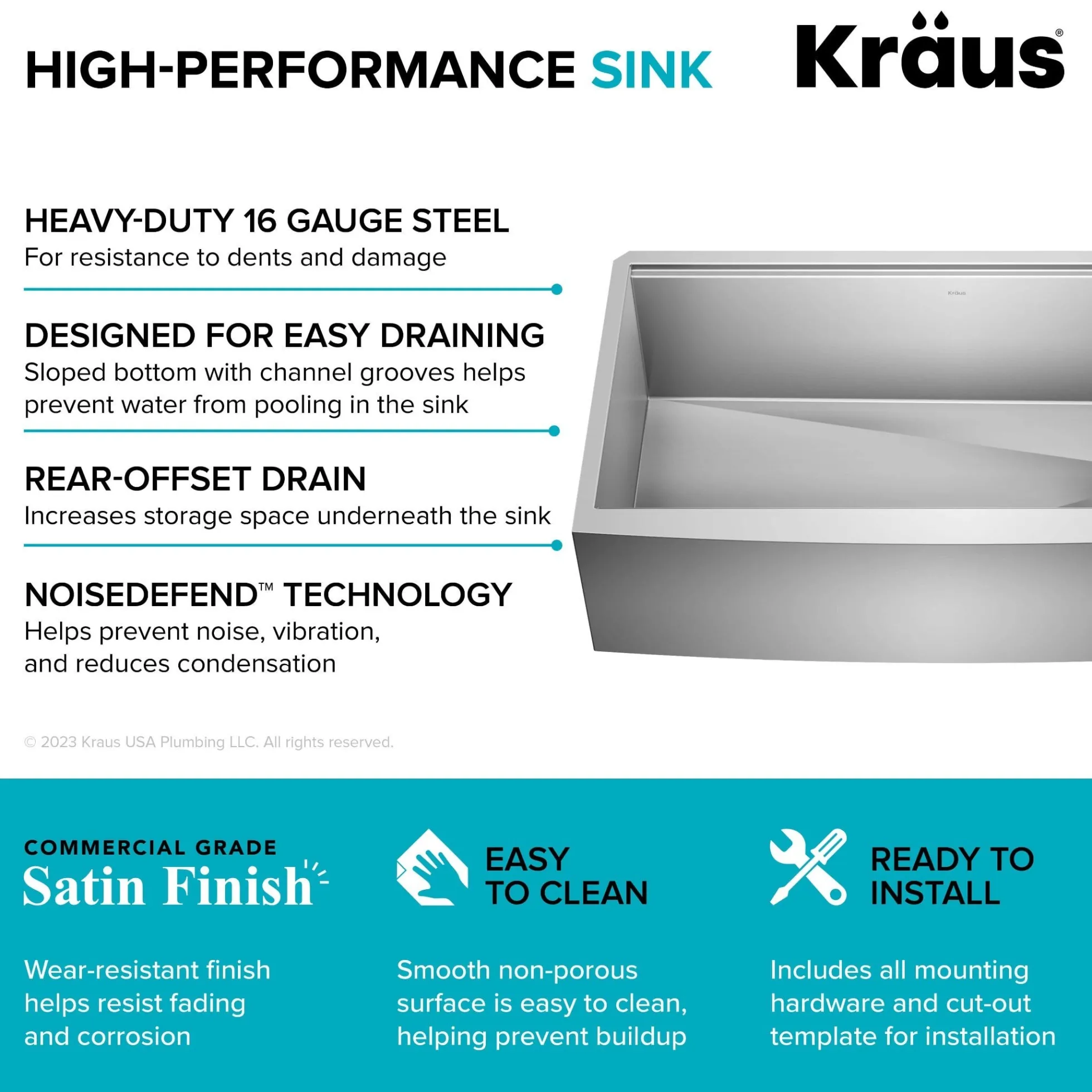 36" Farmhouse Workstation 16 Gauge Single Bowl Stainless Steel Kitchen Sink with Accessories
