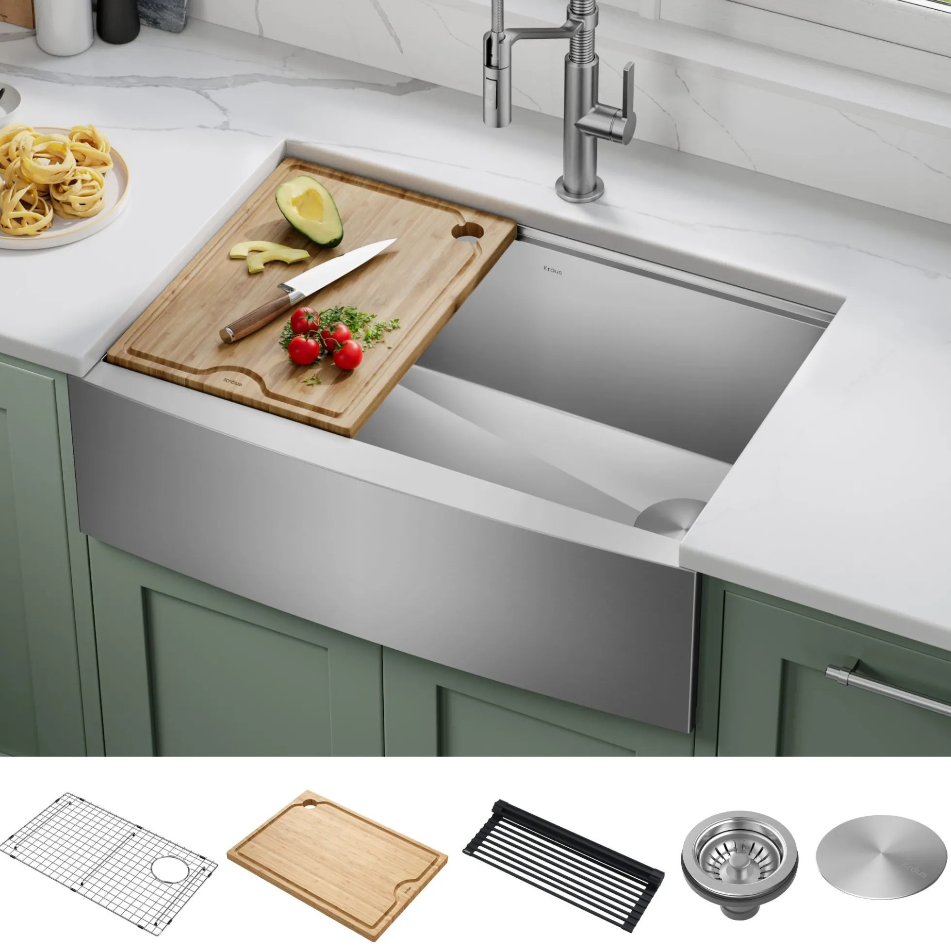 30" Farmhouse Workstation 16 Gauge Single Bowl Stainless Steel Kitchen Sink with Accessories