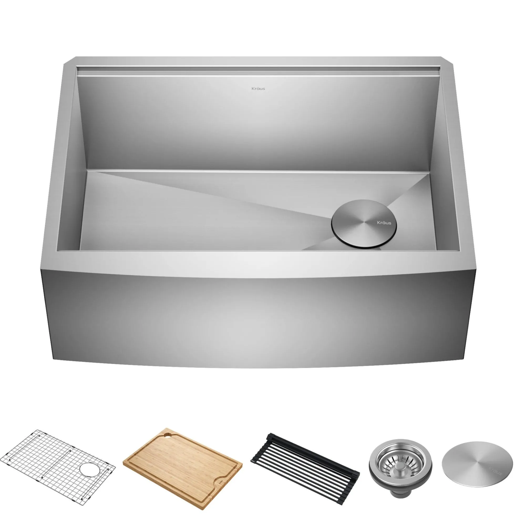 27" Farmhouse Workstation 16 Gauge Single Bowl Stainless Steel Kitchen Sink with Accessories