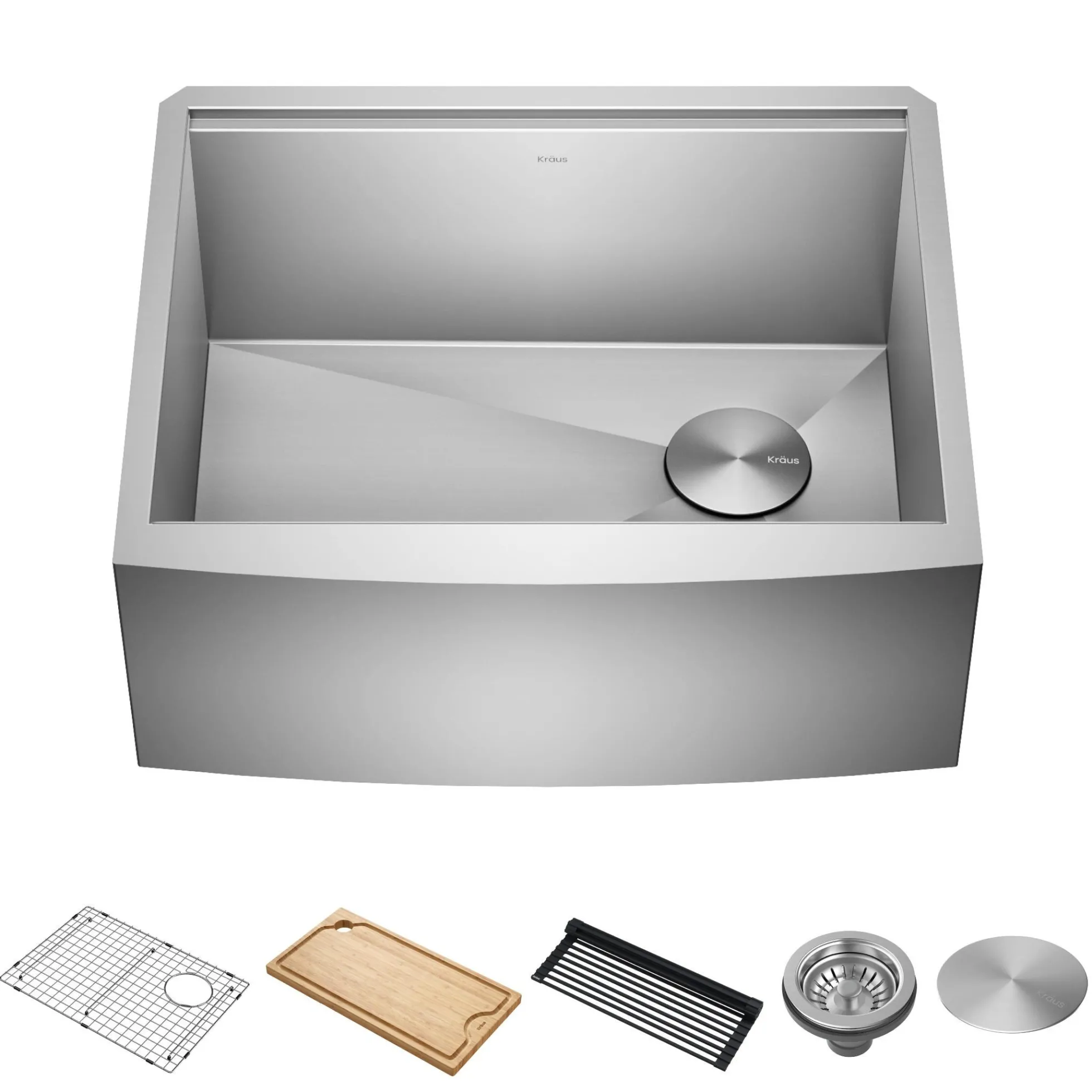 24" Farmhouse Workstation 16 Gauge Single Bowl Stainless Steel Kitchen Sink with Accessories