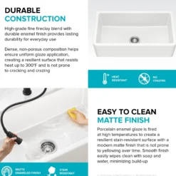 33” Fireclay Farmhouse Kitchen Sink Reversible Apron Front Single Bowl in Matte White