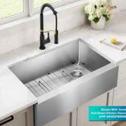 33" Flat Apron Front Farmhouse 16 Gauge Single Bowl Stainless Steel Kitchen Sink