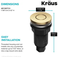 Flat-Top Garbage Disposal Air Switch Button in Brushed Brass