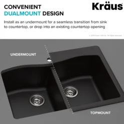 Forteza™ 33” Dual Mount 60/40 Double Bowl Granite Kitchen Sink in Black with WasteGuard™ Continuous Feed Garbage Disposal