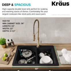 Forteza™ 33” Dual Mount 60/40 Double Bowl Granite Kitchen Sink in Black with WasteGuard™ Continuous Feed Garbage Disposal