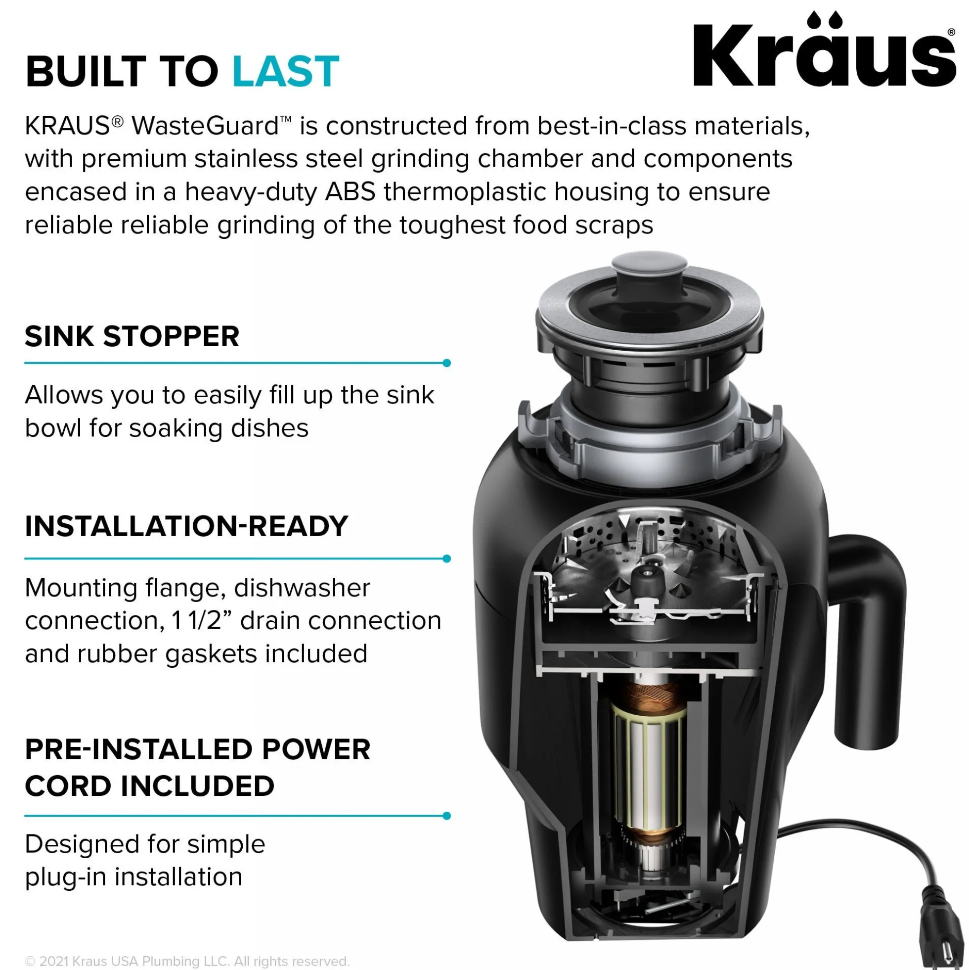 Forteza™ 33” Dual Mount 60/40 Double Bowl Granite Kitchen Sink in Black with WasteGuard™ Continuous Feed Garbage Disposal