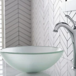 Frosted Glass Vessel 14" Bathroom Sink